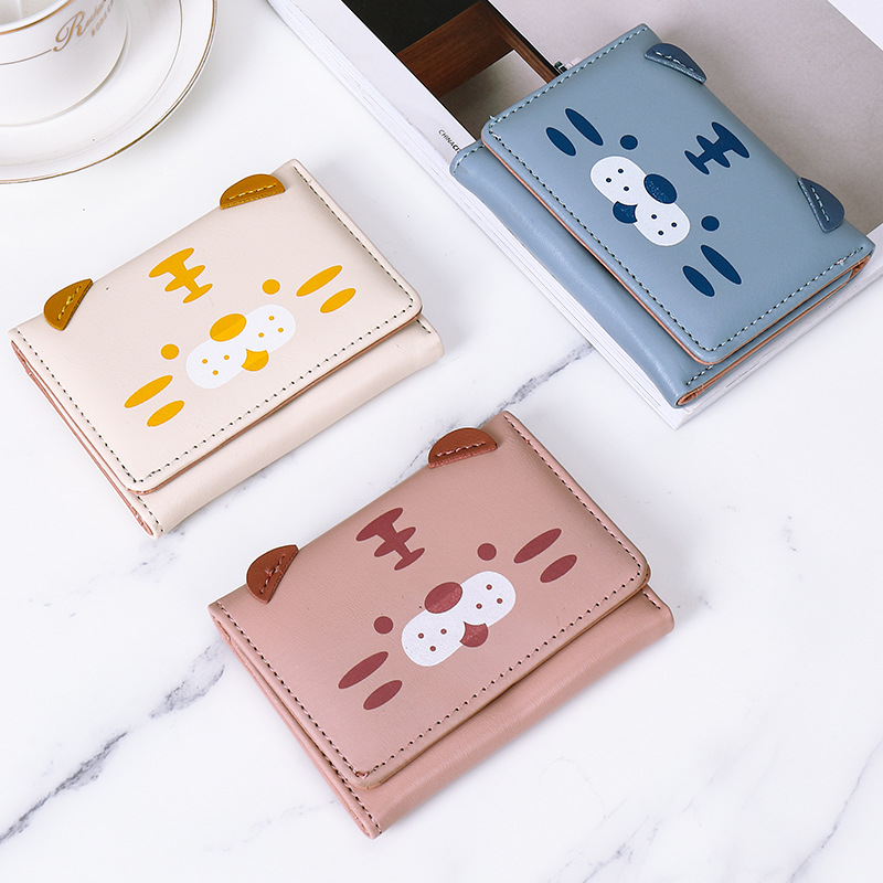 Picture of Korean Style New Small Wallet Women's Short Three-fold Cute Printed Cartoon Student Three-fold Multi-card Bits Folding Coin Clip