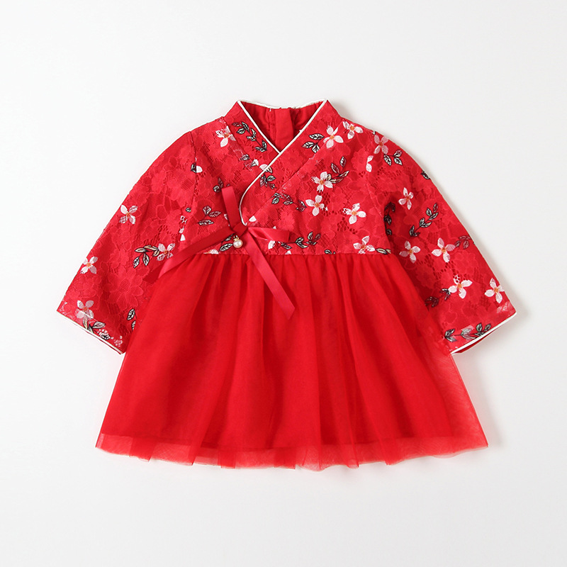 Picture of 2025 autumn new baby girl cheongsam ancient costume Chinese style little girl dress puffy yarn princess dress 9252