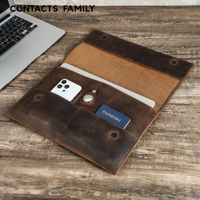 Picture of Suitable for macbookpro protective case with airtag locator crazy horse leather magnetic buckle 13.3 inch computer bag