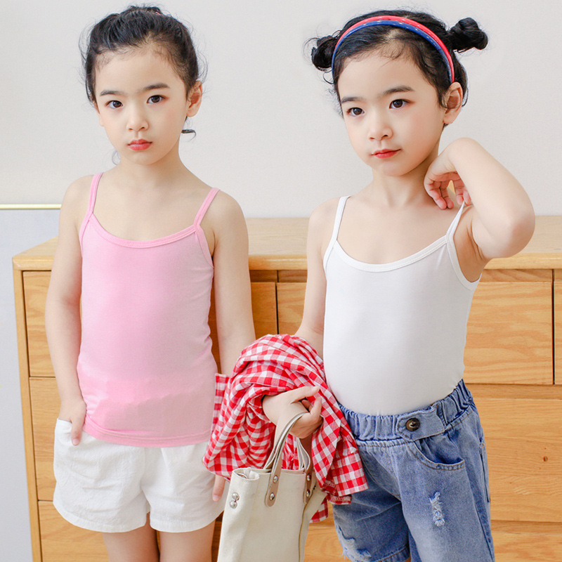 Girls Camisole Moore Summer Thin Baby Kidsren's Bottoming Intimates Little Girl Sweatshirt Medium and Large Kidsren White
