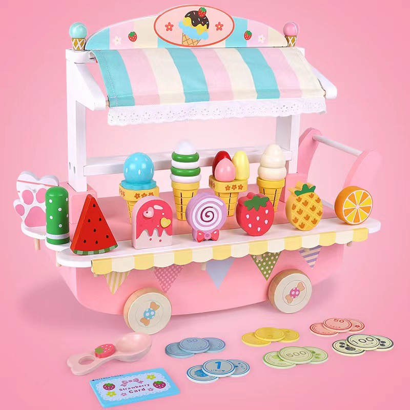 Picture of Wooden Imitation Ice Cream Children's Ice Cream Shop Toys Boys and Girls Baby Play Home Ice Cream Kitchen Building Blocks