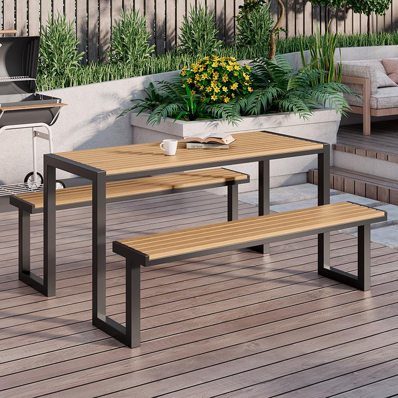 Picture of Outdoor courtyard conjoined plastic wood tables and chairs commercial spot scenic spot anticorrosive wood bench outdoor residential property leisure tables and chairs