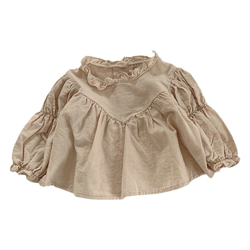Korean style ins autumn new children's shirt girls' baby Western style cute Fei edge lantern sleeve loose doll shirt