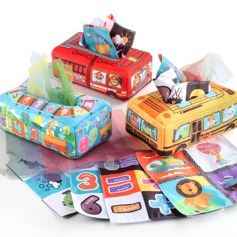 Baby educational early education cloth book toy box simulation fire truck school bus tear-proof tissue box baby ringing paper cloth book