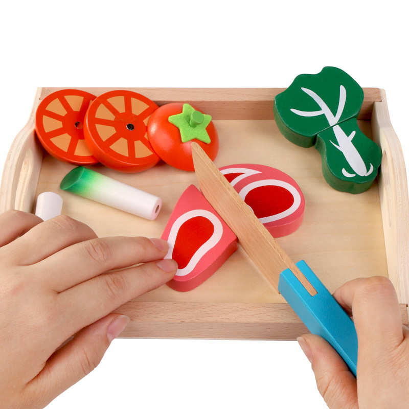 Picture of Children boy play house toy kitchen vegetable cutting girl baby fruit cutting cake cutting simulation cooking