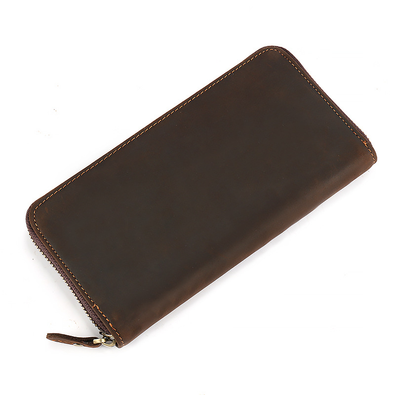 Crazy Horse Leather Men's Wallet Long Genuine Leather Mobile Phone Bag Zipper Hand Bag First Layer Cowhide Horizontal Business Retro Wallet
