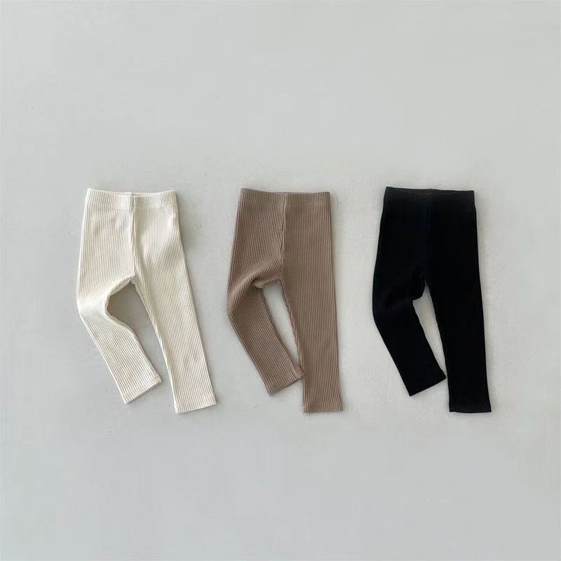 Picture of ins Spring and Autumn Boys and Girls Stretch Leggings Autumn Trousers Children's Solid Color Knit Rib Pants for Baby Girls