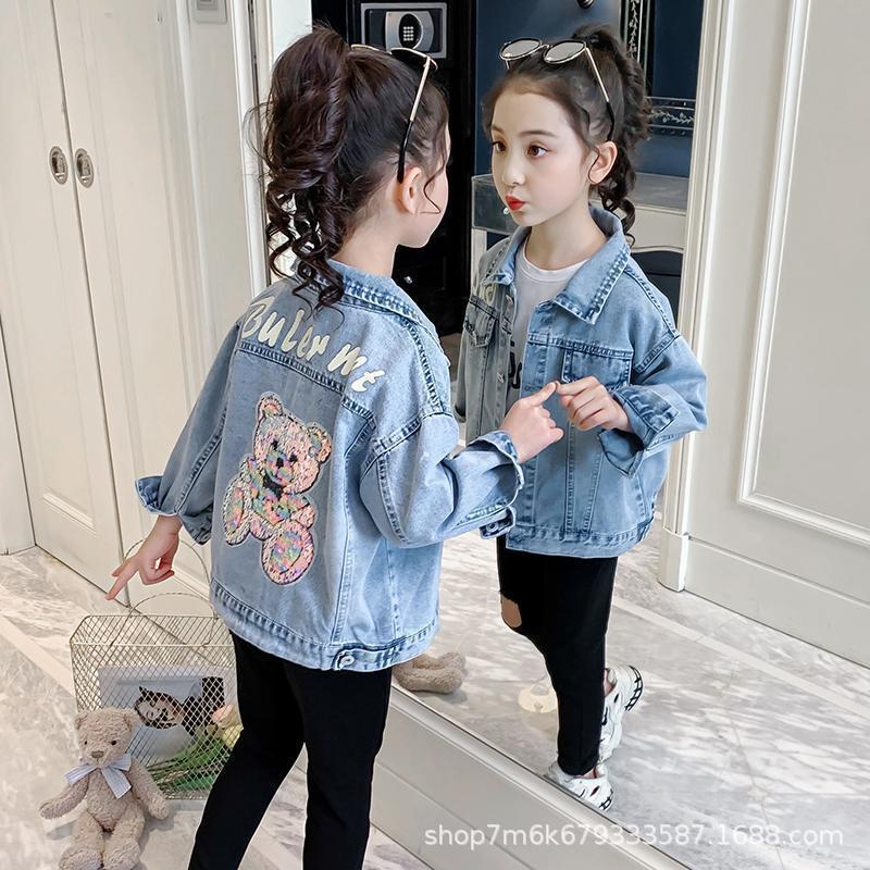 Girls' Spring Denim Jacket 2022 New Style Mid-Large Children's Spring Western Style Internet Popular Spring and Autumn Children's Top Girls' Trendy