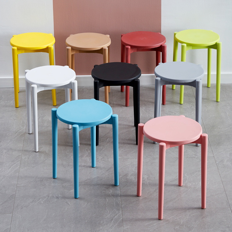 Picture of Plastic round stool home living room stackable stool modern simple color dining table and chair adult cooked plastic bench