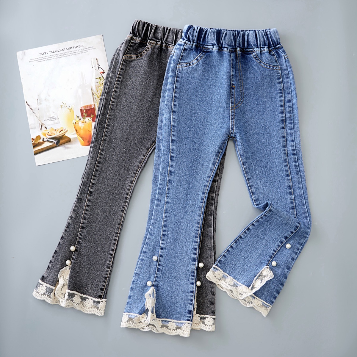Children's clothing girls' jeans Spring and Autumn new medium and large children's casual Children's wide-leg pants baby horn girls' pants fashion