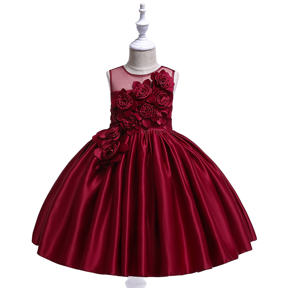 Picture of Amazon Wish Princess Dress Girls Stereo Silks and Satins Flower Wedding Dress Stage Performance Puffy Dress