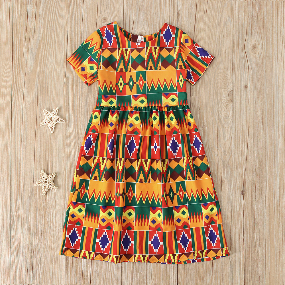 Picture of Cute Baby Kidsren's European and American Girls' African Bohemian Style Short-sleeved Dress Long Skirt Kidsren's Clothing ins