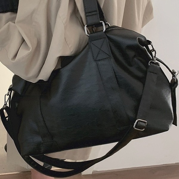 Trendy and Cool Satchel Travel Bag 2024 New Korean Style Casual Pu Tote Bag Black Outing Single Shoulder Crossbody Travel Bag