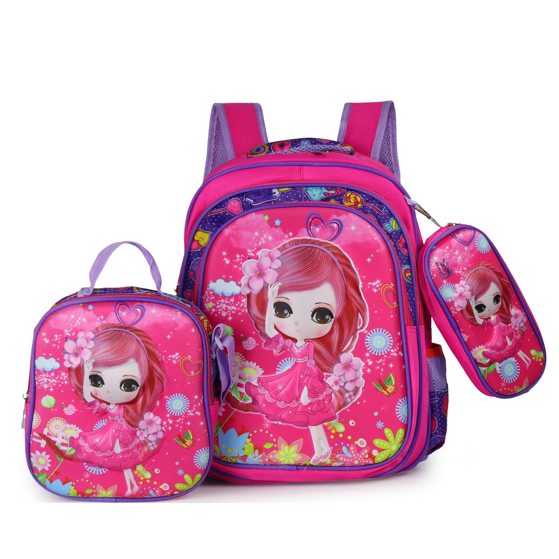 Picture of Cross-border three-piece children's schoolbag 16-inch sleeved pull rod large capacity 3D hard shell labubu kindergarten schoolbag