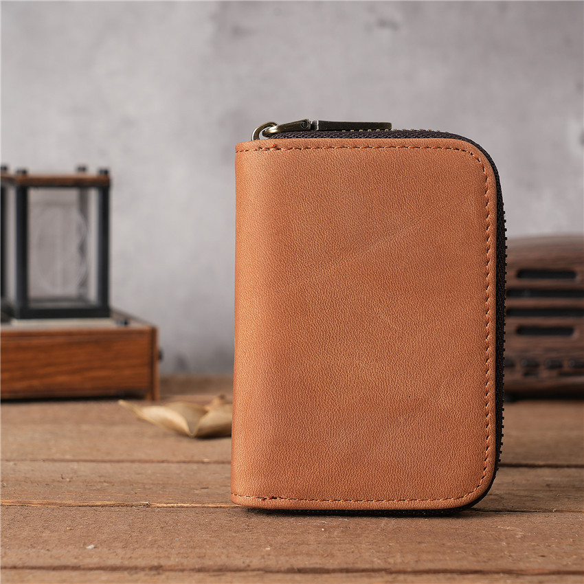 Picture of 1065 Men and Women's Genuine Leather Crazy Horse Cowhide Card Bag Card Case Zipper Organ Card Box Foreign Trade Taobao Supply