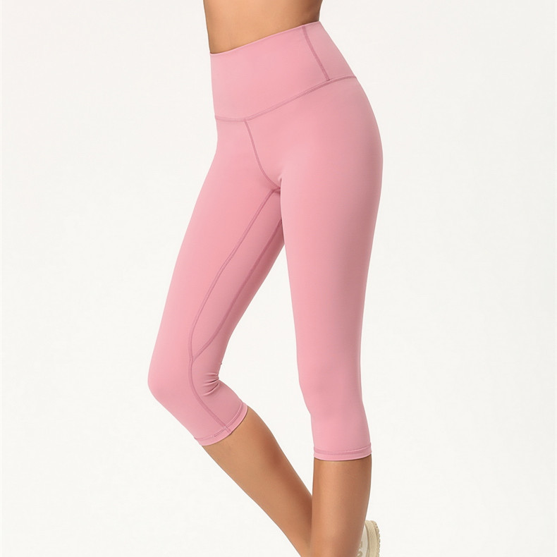 Picture of Amazon New Yoga Pants Women's Double Scrub Naked Capri Pants High Waist Tight European and American Comfortable Breathable