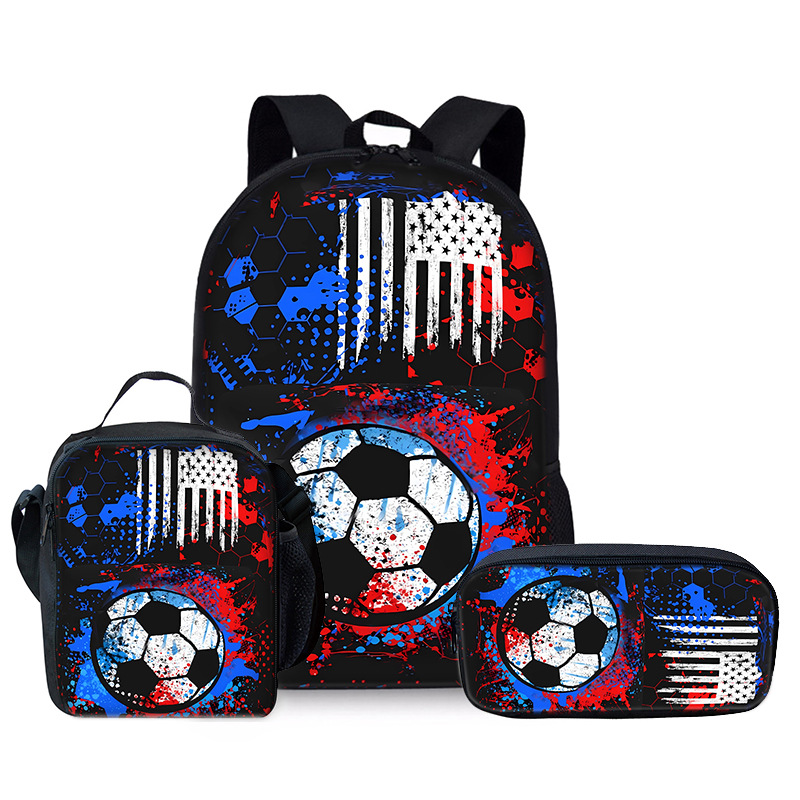 Football primary school student backpack three-piece DIY printed backpack meal bag pencil case