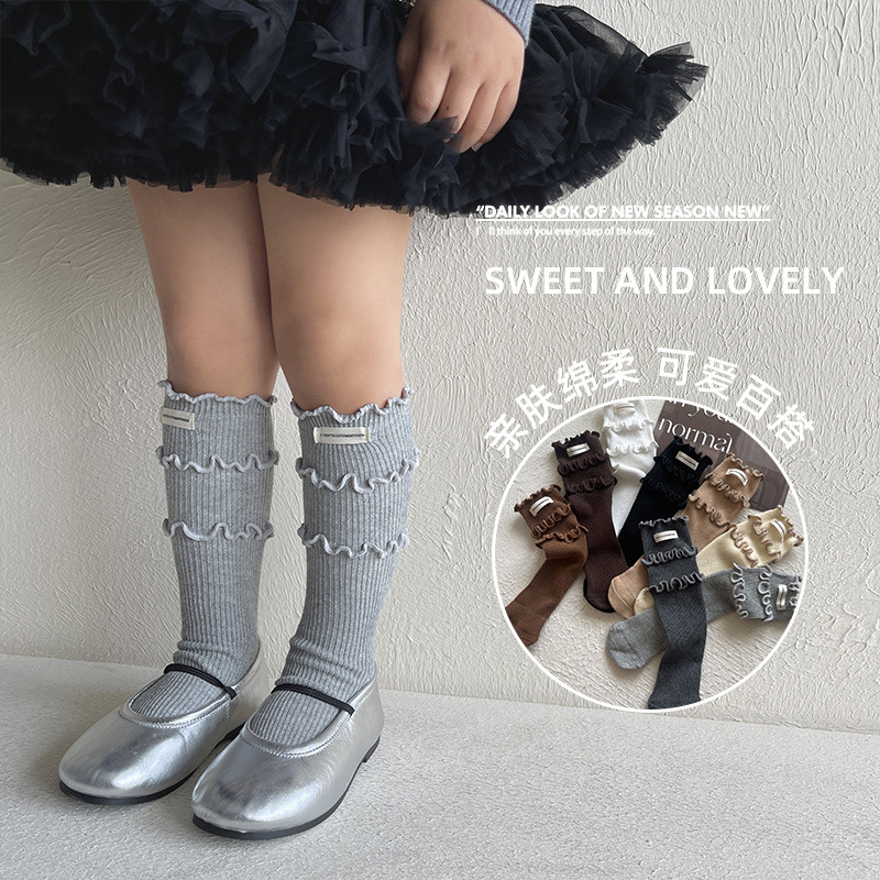 New Girls' Fashionable Socks Children's Four Seasons Cotton Socks Spring and Autumn Lace Socks Girls Mid-tube Socks Princess Calf Socks