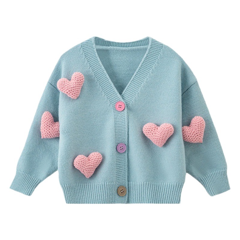 Korean Style Children's Knitted Cardigan 2025 Spring & Fall Popular Stereo Heart Fashion Versatile and Western Style Convex Skirt Matchinging