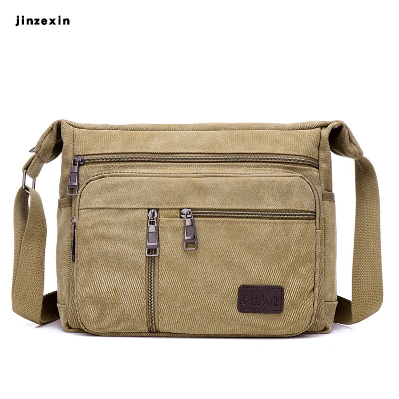 Canvas Bag Men's Shoulder Bag Casual Canvas Straddle Bag Student Satchel Multi-Layer Bag Factory Direct Printable