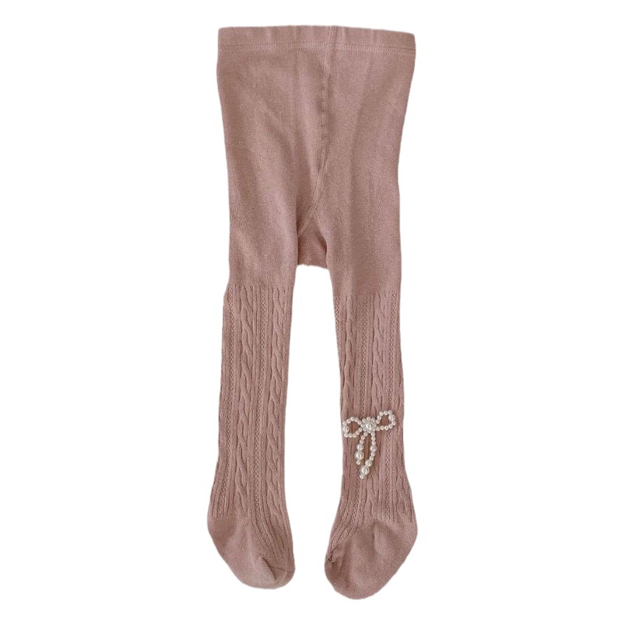 2025 Spring and Autumn Baby Girl Pantyhose Easiest for Match Pearl Bow Foot Socks Girls Solid Color Leggings