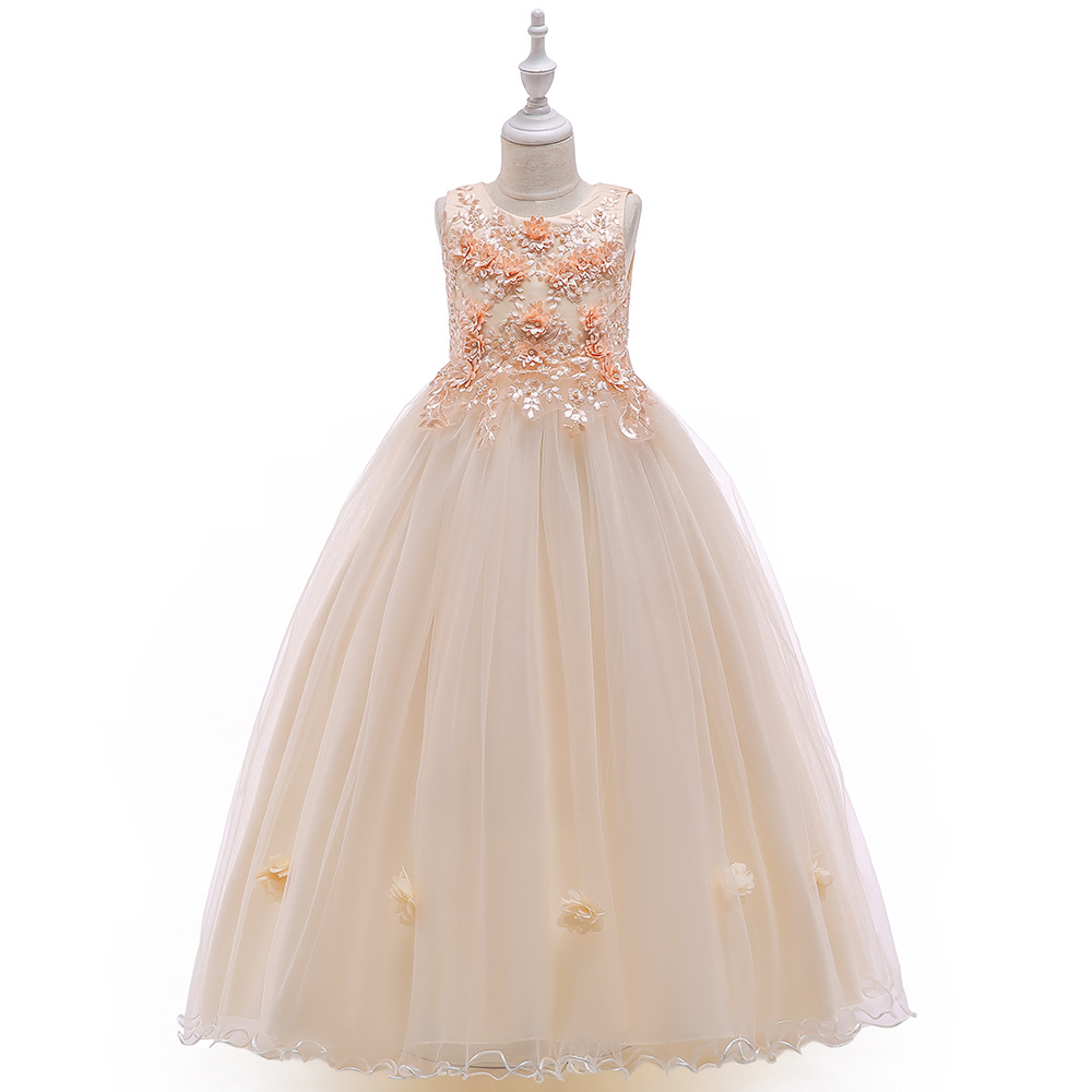 Picture of 2024 New Children's Long Dress Flower Beaded Grey Princess Dress Girl's Show Wedding Dress