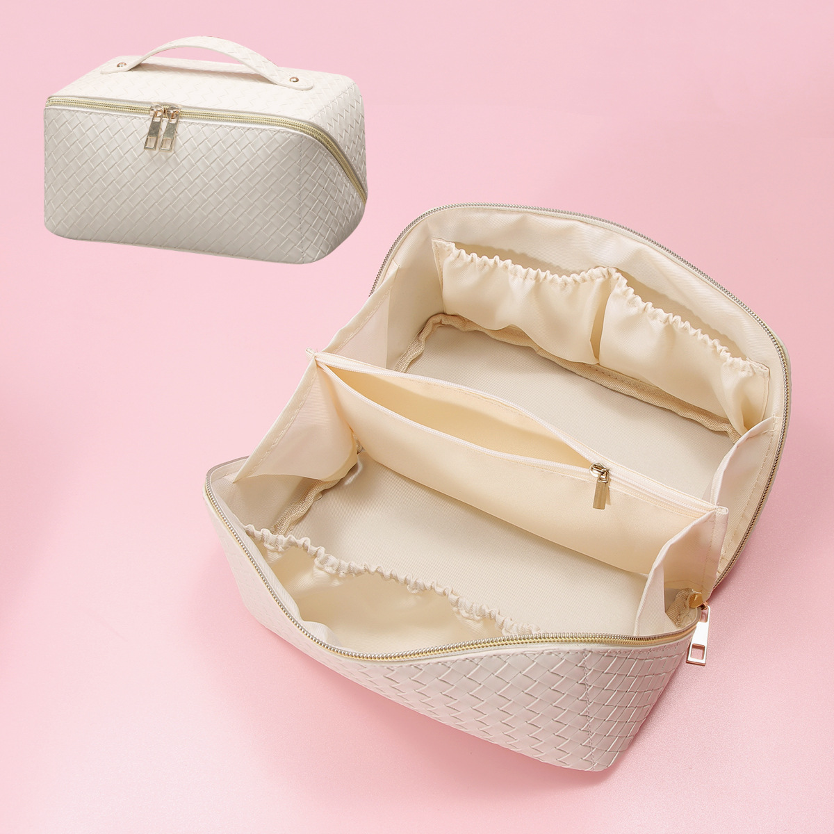 Picture of Amazon Wash Bag for PU Leather Small Checkered Textured Storage Large Capacity Multi-functional Cosmetic Bag Advanced Sense