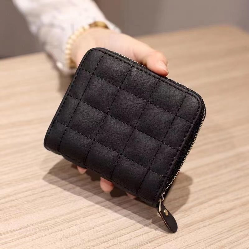Wallet for Women Korean Style Simple Mini Plaid High School Student Retro Short Card Holder Multi-Card Slot Retro Style Versatile