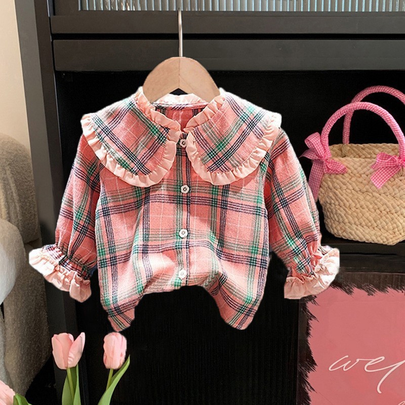 Picture of Girls' Shirt Children's Spring and Autumn Clothes Korean Style Western Style White Lace Shirt with Large Lapel for Baby Long Sleeve Top