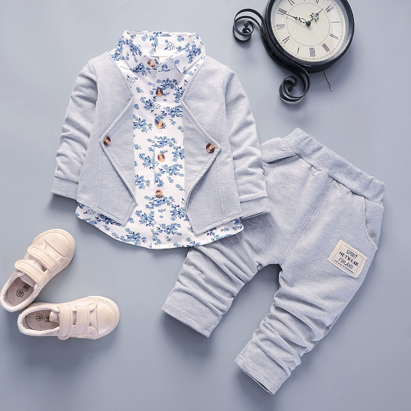 Picture of AliExpress spring and autumn fake three-piece casual Children suit 0-4 years old cartoon printed suit collar fashion