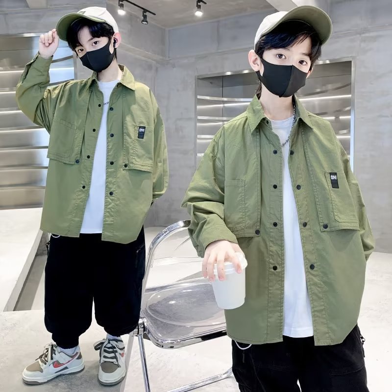 Picture of Boys' Shirts 2024 New Spring and Autum Clothes Handsome Medium and Large Kidsren's Boys Autum Shirts Autum Tops and Jackets Trendy