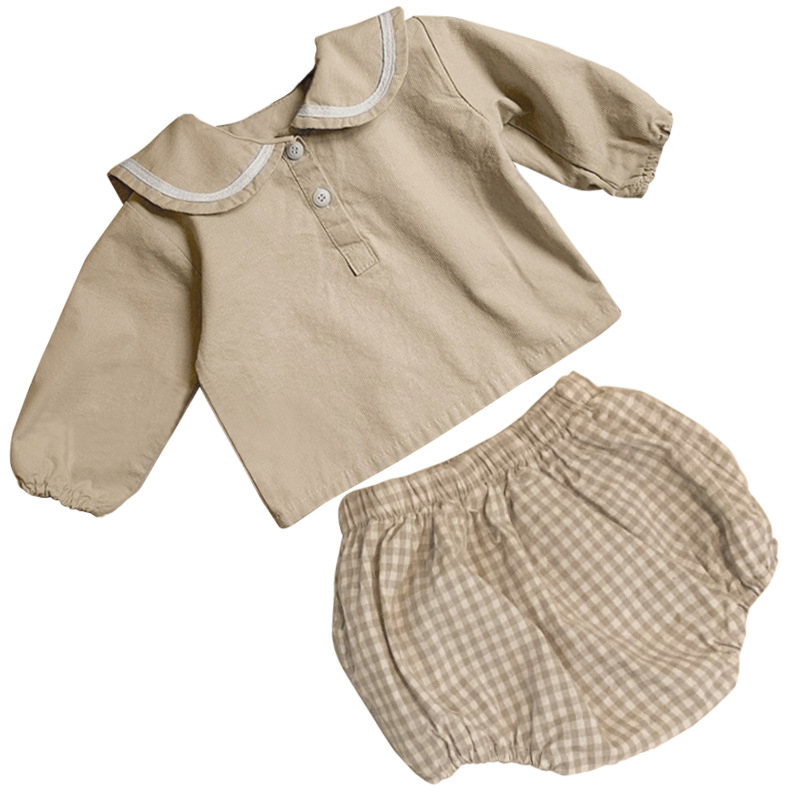 Picture of 2024 Autumn Korean Baby Navy Style Sub Top + Bread Shorts Set Men's and Women's Baby Children's Suit