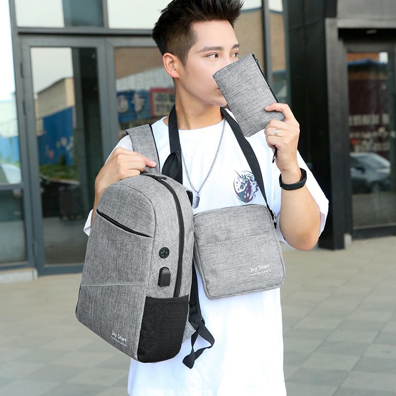 Picture of Backpack Men's Large Capacity 15.6-inch Computer Bag Business Backpack Three-piece Set Junior High School Student Schoolbag Women's Cross-Border