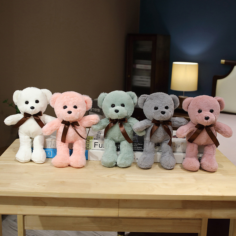 Picture of Factory wholesale rabbit fur ribbon bear wedding gift throw doll plush toy doll machine bow tie bear