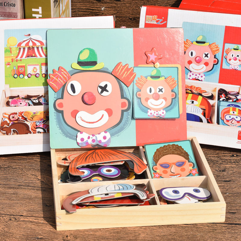 Puzzle Children's Educational Drawing Board Magnetic Puzzle Two-In-One Toys Various Versatile Dress-Up Toys Gifts