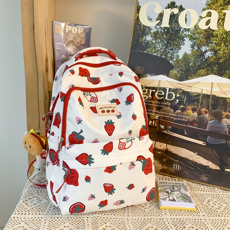 Picture of Japanese Style Fresh Style Distinctive Graffiti Junior High School Schoolbag Women's Large Capacity Casual Strawberry Bear Printed Backpack
