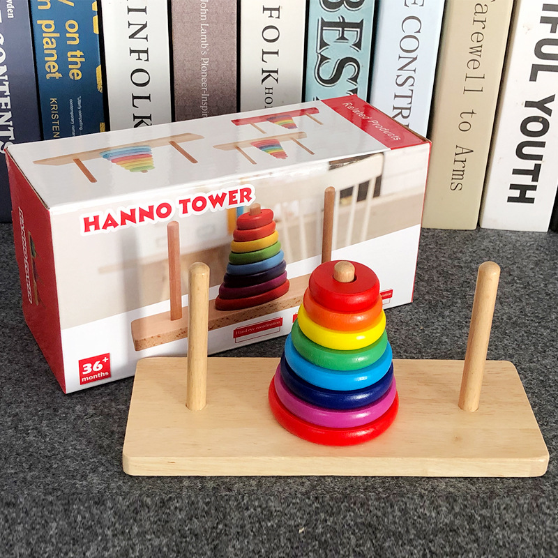 Wooden Tower of Hanoi 8 eight layers educational thinking training Development Intelligence toys Primary School students Tower of Hanoi problem teaching aids
