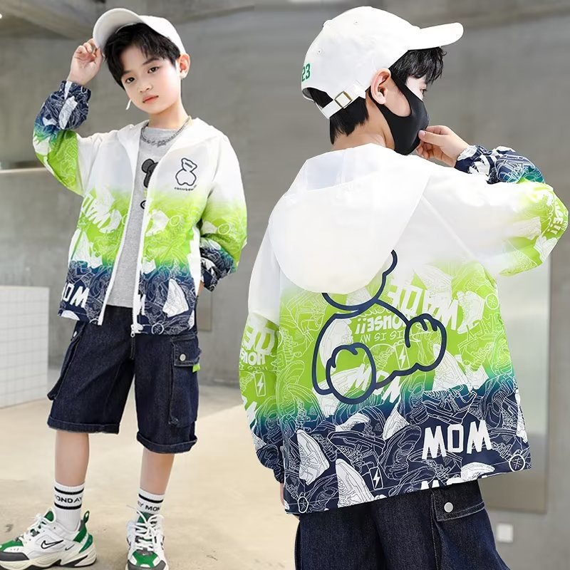 Children's Clothing Boys Summer Sun Protection Jacket 2023 New Kidsren's Summer Sun Protection Clothing Thin Medium and Large Kidsren's Summer Trendy