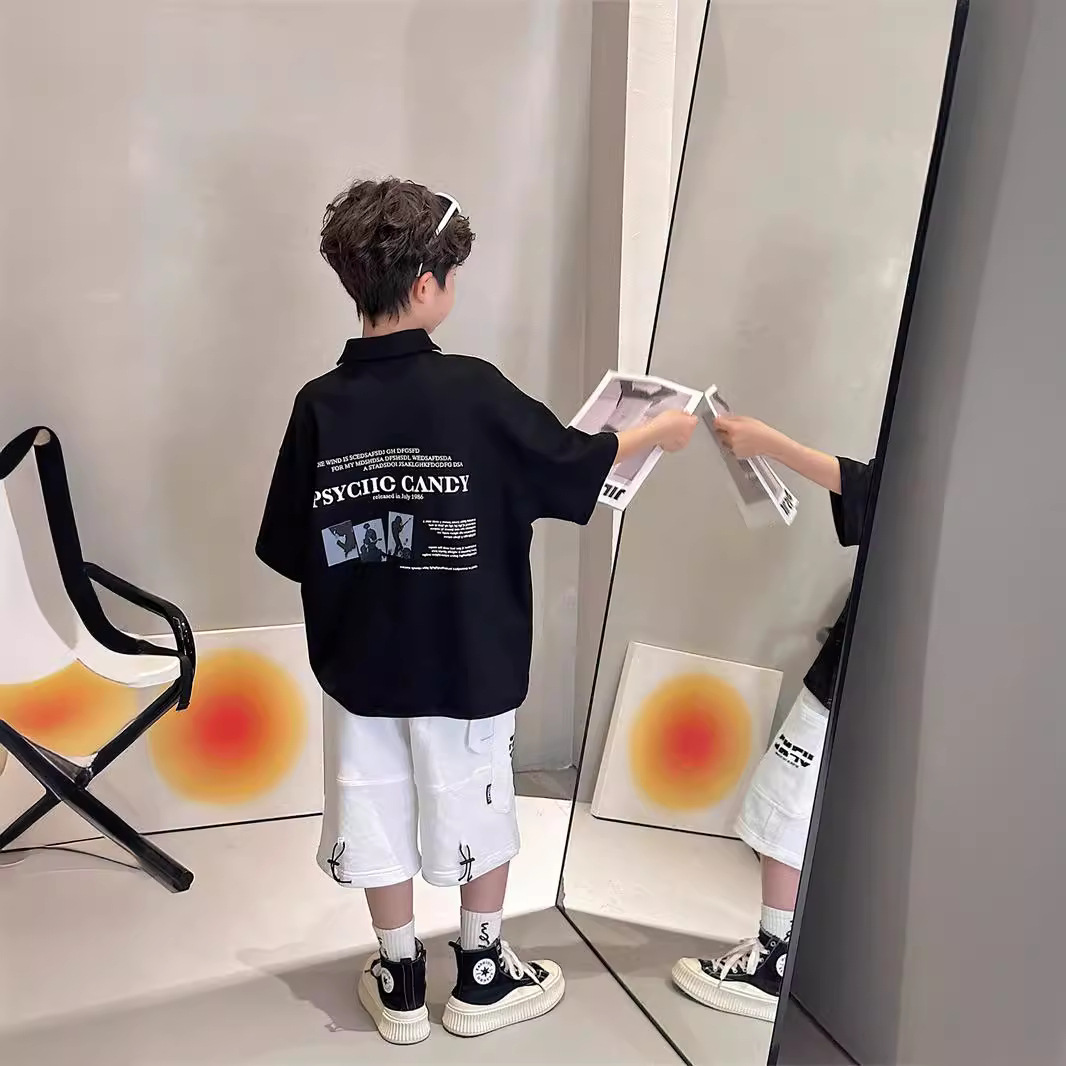 Children's Wear Boys Short-sleeved T-shirt Polo Shirt Summer 2024 New Summer Mid-large Children's Summer Pure Cotton Top Trendy