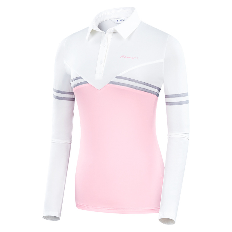 Picture of Golf Clothing Women's Autumn and Winter Slimming Look Top Long-Sleeved Lapel T-Shirt Color Matching Korean Style Sportswear for Women