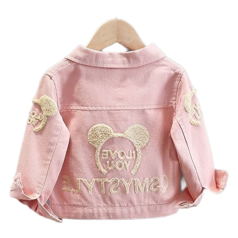 Girls' Denim Jacket, Korean Style, Three-Dimensional Velvet Patch Cardigan Jacket, Ready for Sale, Cute One Piece