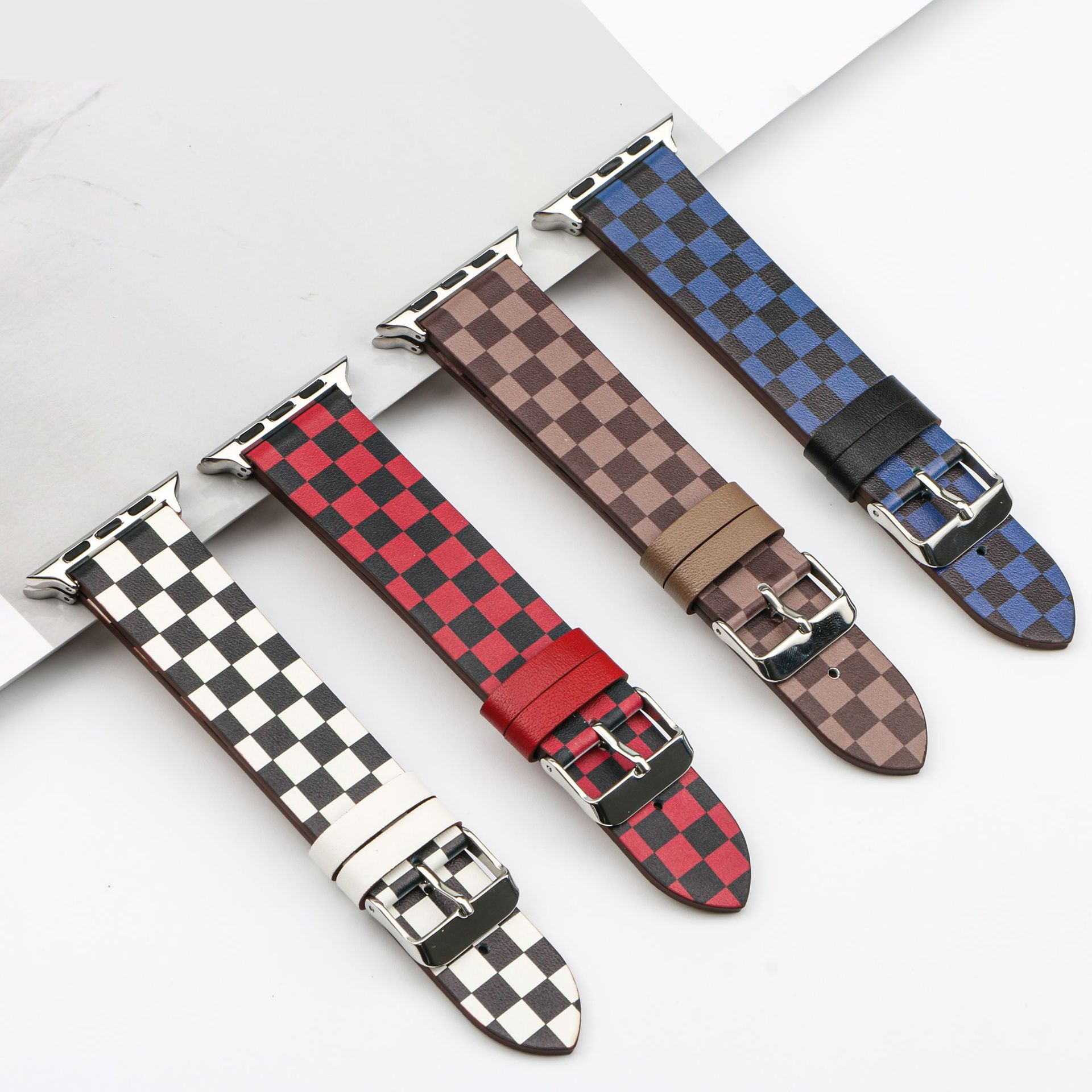 Picture of For Apple Watch Strap Contrast appleiwatchs109846mm Chessboard Plaid Leather Strap Wholesale