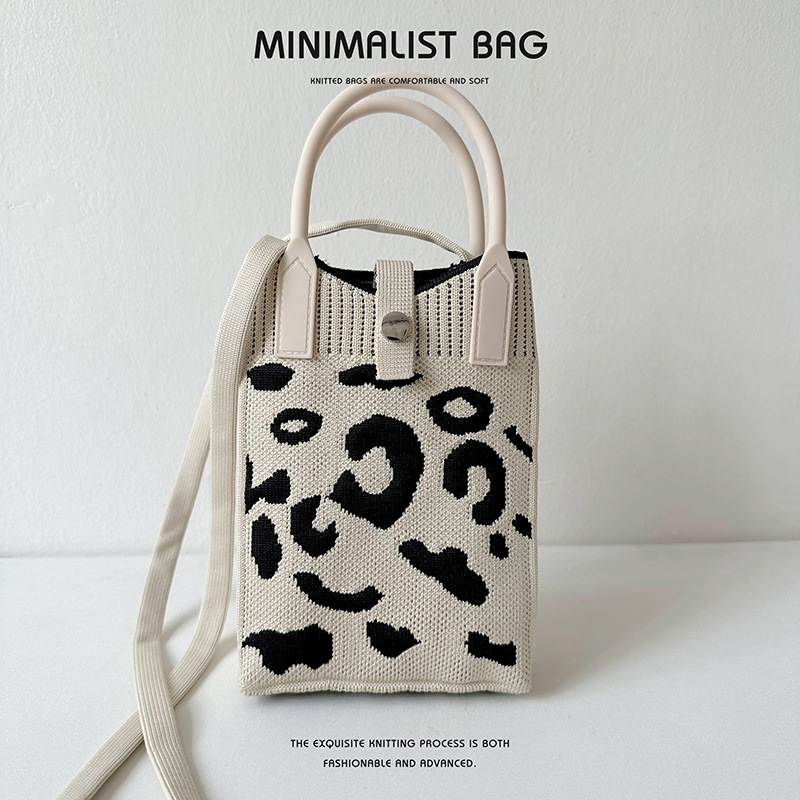Picture of Amazon ebay Black and White Leopard Point Knitted Mini Mobile Phone Bag Crossbody Bag Women's All-match Portable Coin Purse Small Square Bag