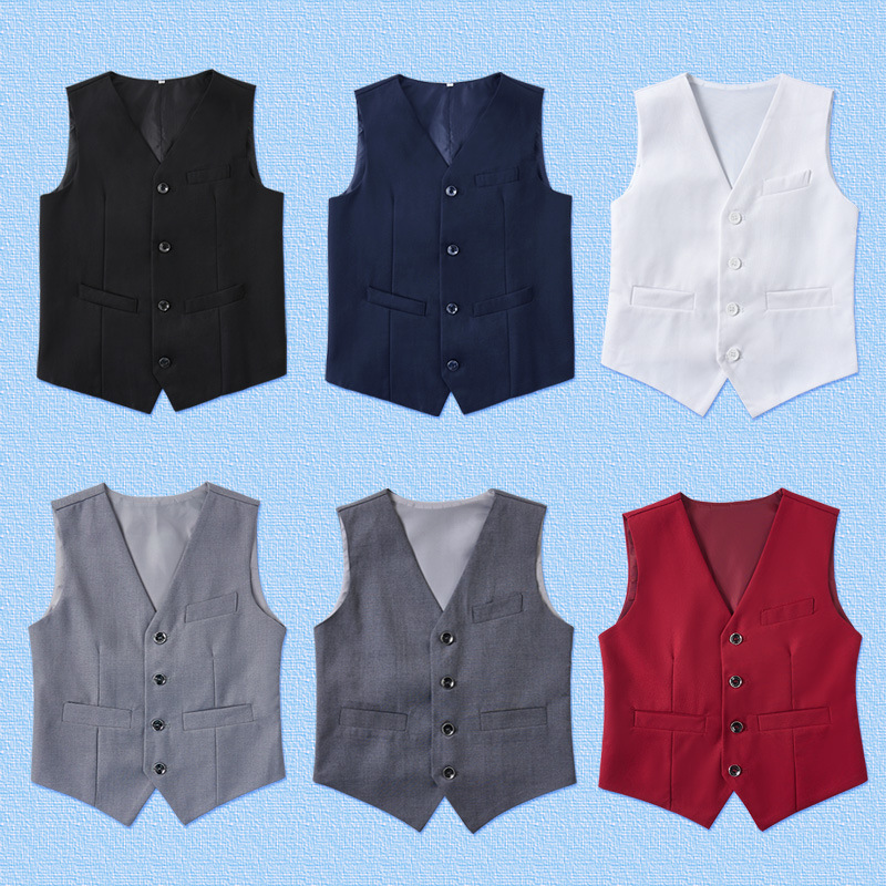 Children's Black Suit Vest Boy Flower Girl Dress Performance Clothing British Style Pure Color Vest Drop Shipping
