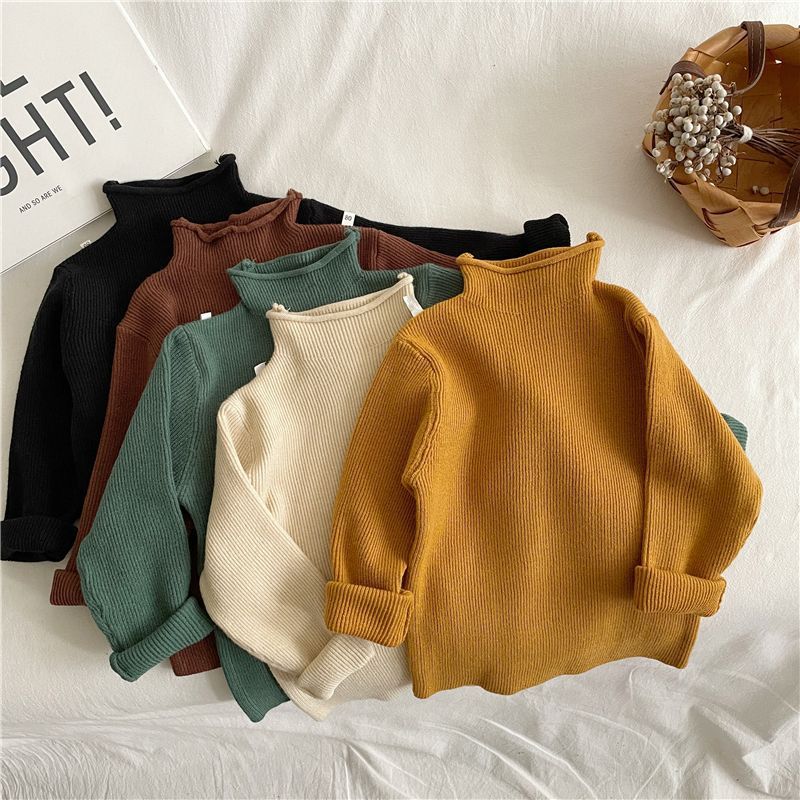 [in stock children's turtleneck sweater boys and girls semi-turtleneck thin sweater baby core-spun yarn soft elastic