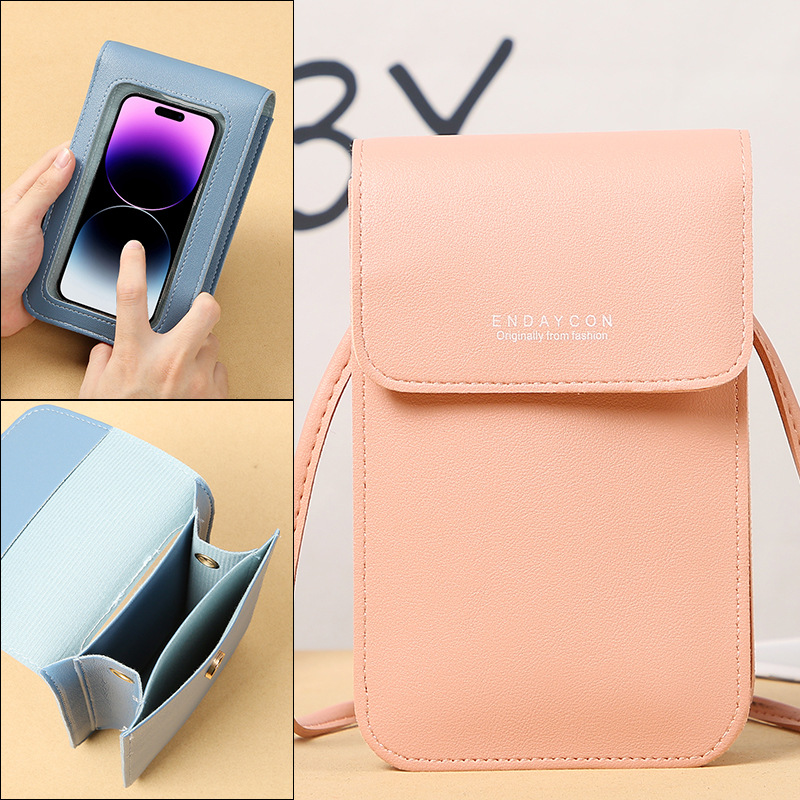 New Mobile Phone Bag for Women Korean Style Fashionable Multi-Functional Crossbody Shoulder Bag Zipper Solid Color Simple Mini Versatile Wallet