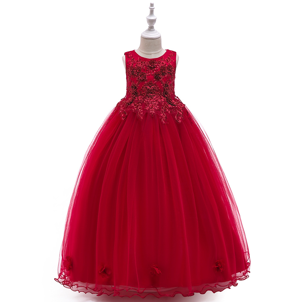 Picture of 2024 New Children's Long Dress Flower Beaded Grey Princess Dress Girl's Show Wedding Dress