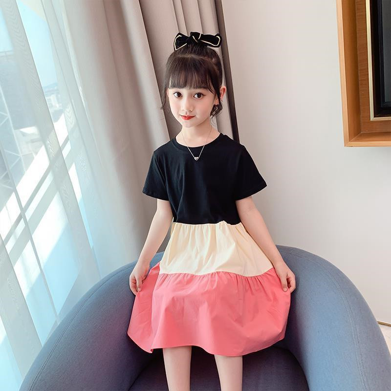 Picture of Girls Dress 2024 New Summer Spliced Skirt Big Children Summer Dress Fashionable Fairy Short Sleeve Girls Princess Dress Trendy