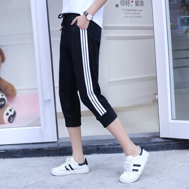 White Bar Bracket Women's Casual Pants Cropped Pants Sports Casual Trendy Pants Outer Wear Sweatpants Women's Pants Running Fitness