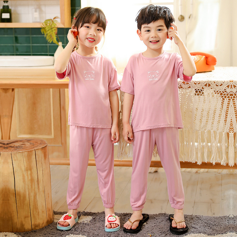 Picture of Summer new children's home clothing set modal boys and girls short sleeve pants set a generation of hair